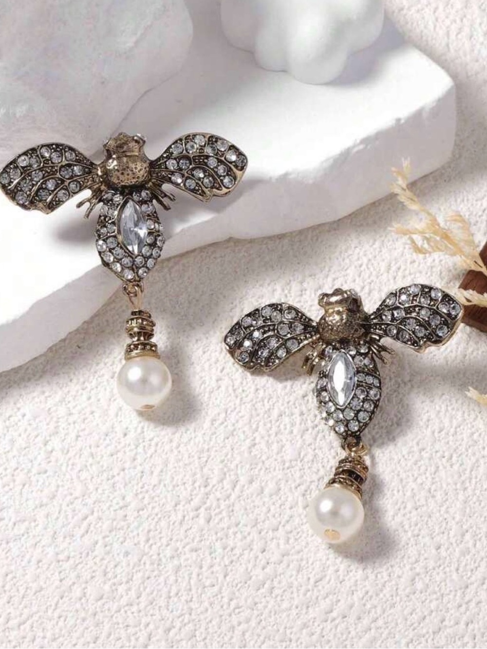 Golden Bee Crystal Pearl Earrings womens jewelry